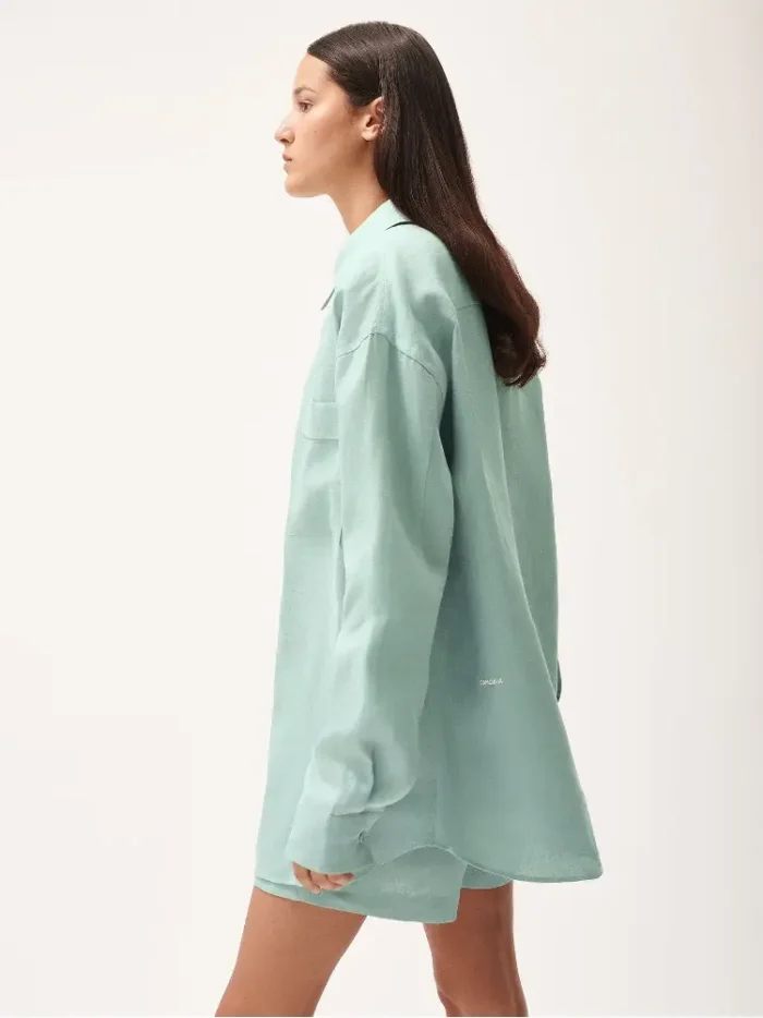 Pangaia DNA Aloe Linen Collared Long Sleeve Shirts Eucalyptus Blue (2)